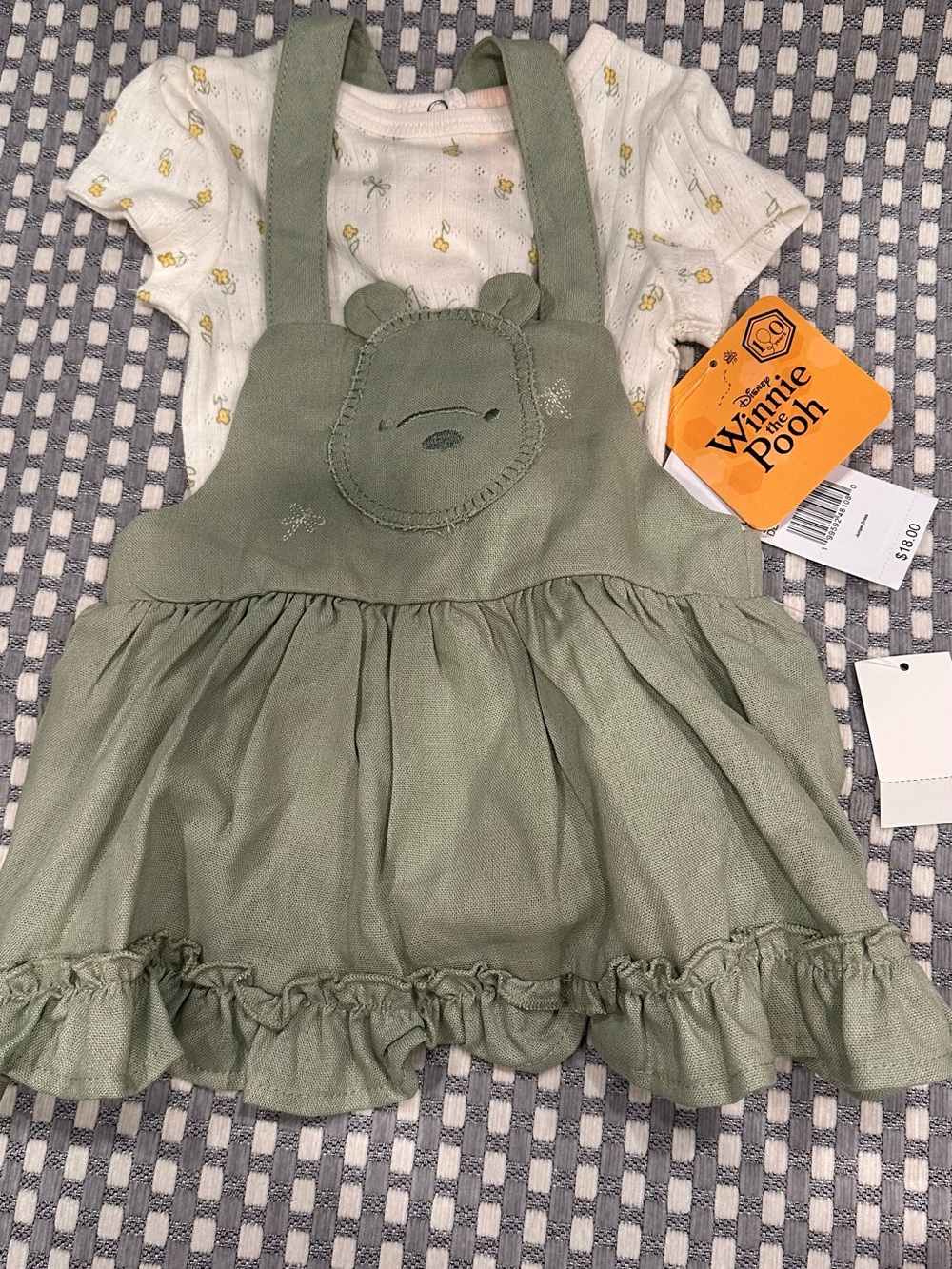 Disney Winnie the Pooh Olive Green Baby  Dress  NWT 6/9 month